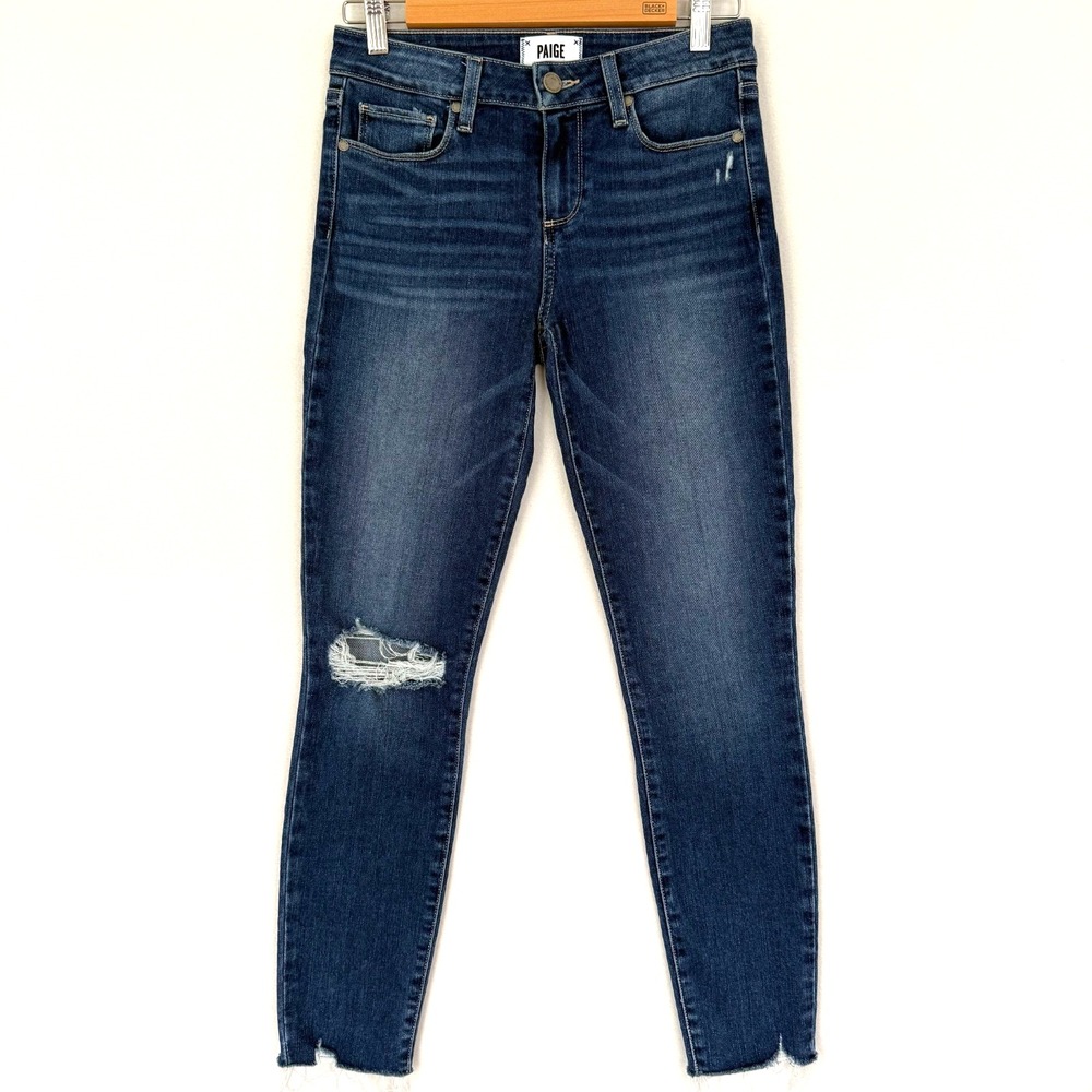 Paige Verdugo Ankle Jeans Queenie Destructed Dark Wash Skinny Stretch Women's 26